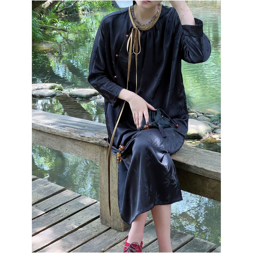 New Chinese style women s clothing daily improvement cheongsam with slanted collar and buckle light Chinese style dress women s Zen style young style girl summer image 3