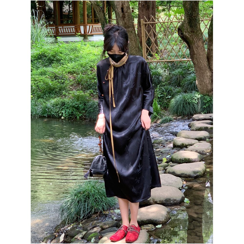New Chinese style women s clothing daily improvement cheongsam with slanted collar and buckle light Chinese style dress women s Zen style young style girl summer image 5