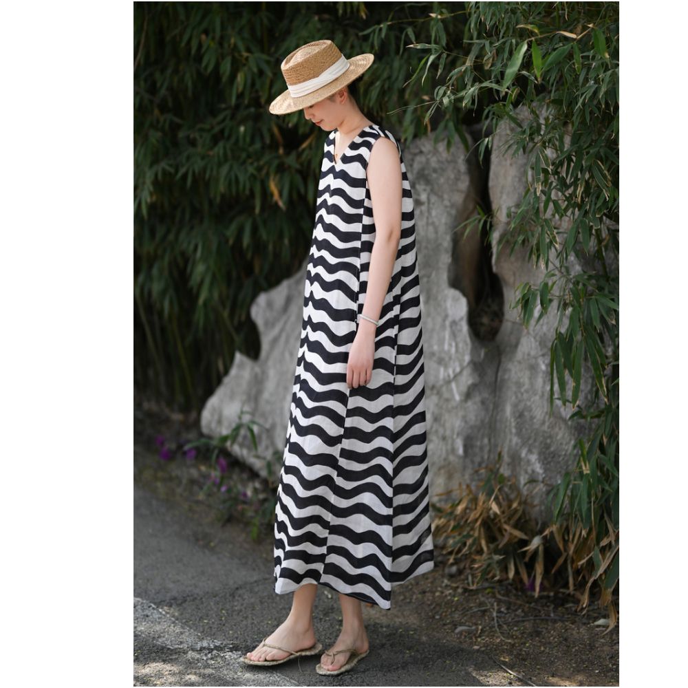 There is a new 2025 linen camisole dress with striped print for summer lightweight sleeveless skirt image 5