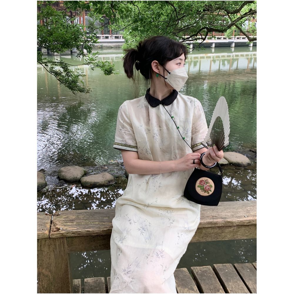 2024 Summer New Chinese Style Improved Daily Cheongsam Women s Loose Collar Retro Artistic Ramie Dress Trend image 1