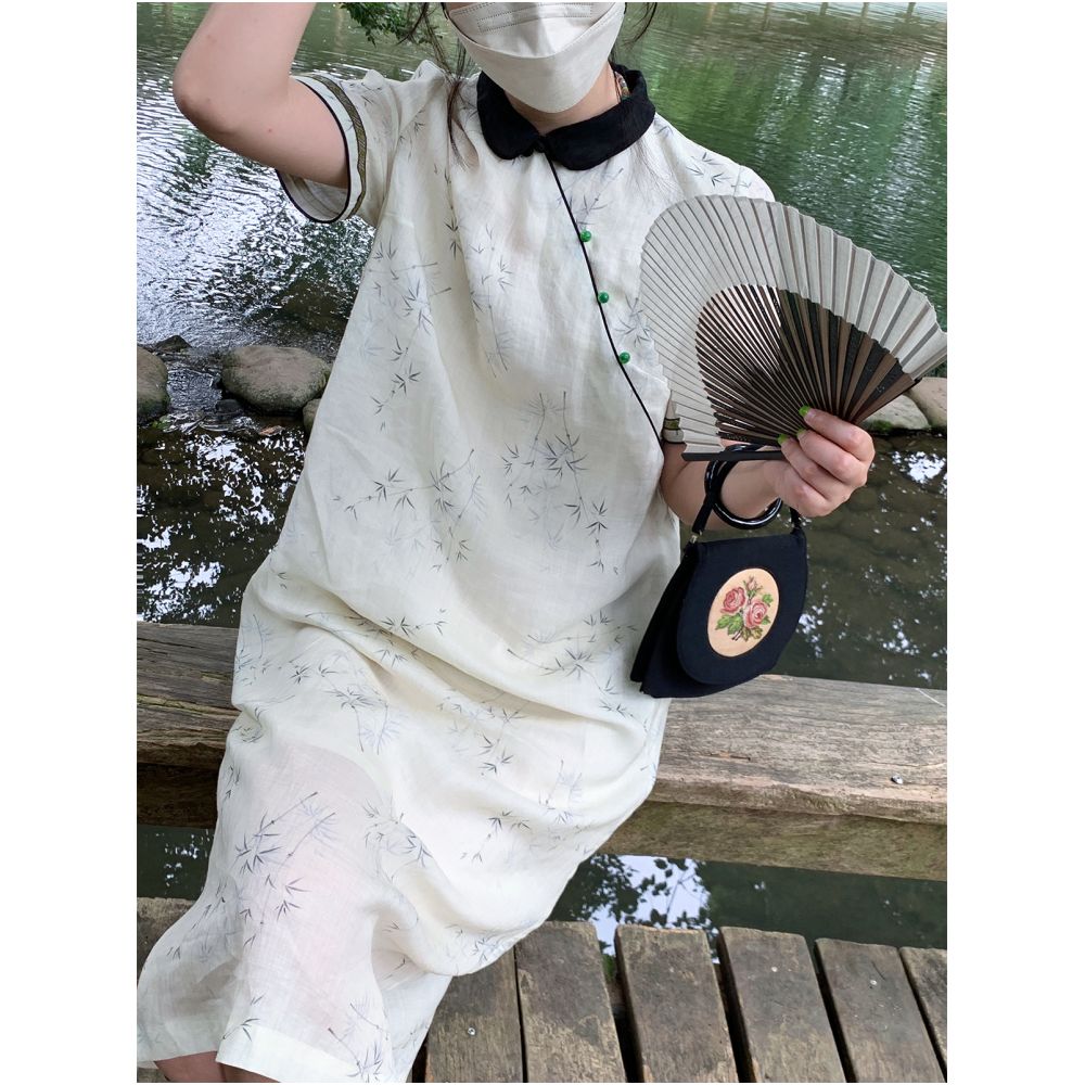 2024 Summer New Chinese Style Improved Daily Cheongsam Women s Loose Collar Retro Artistic Ramie Dress Trend image 2