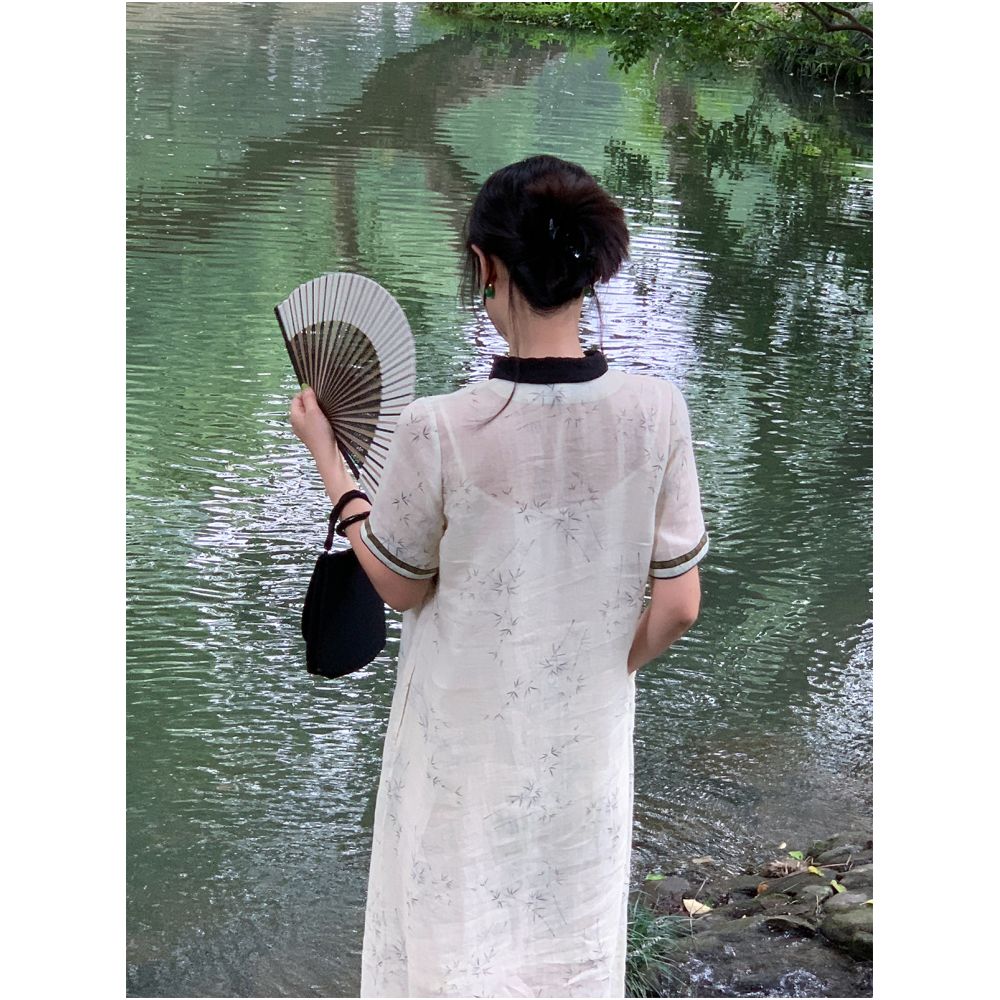 2024 Summer New Chinese Style Improved Daily Cheongsam Women s Loose Collar Retro Artistic Ramie Dress Trend image 3
