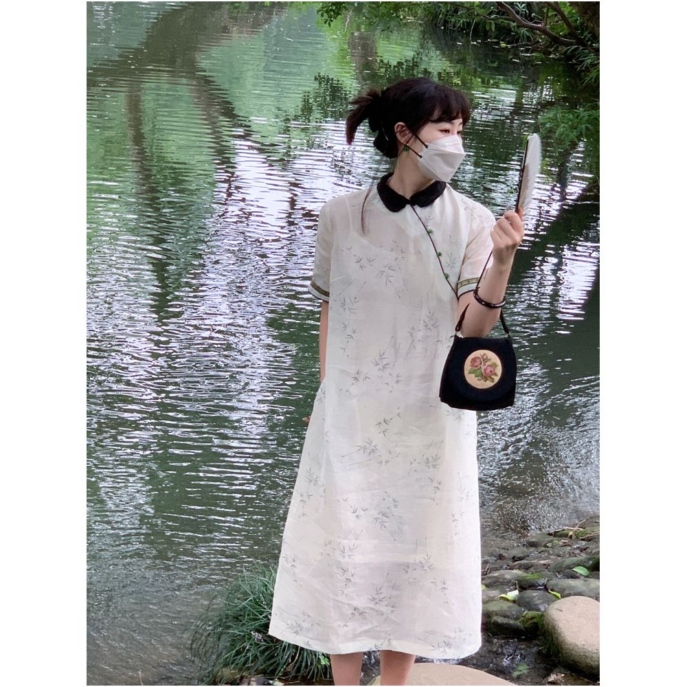 2024 Summer New Chinese Style Improved Daily Cheongsam Women s Loose Collar Retro Artistic Ramie Dress Trend image 4