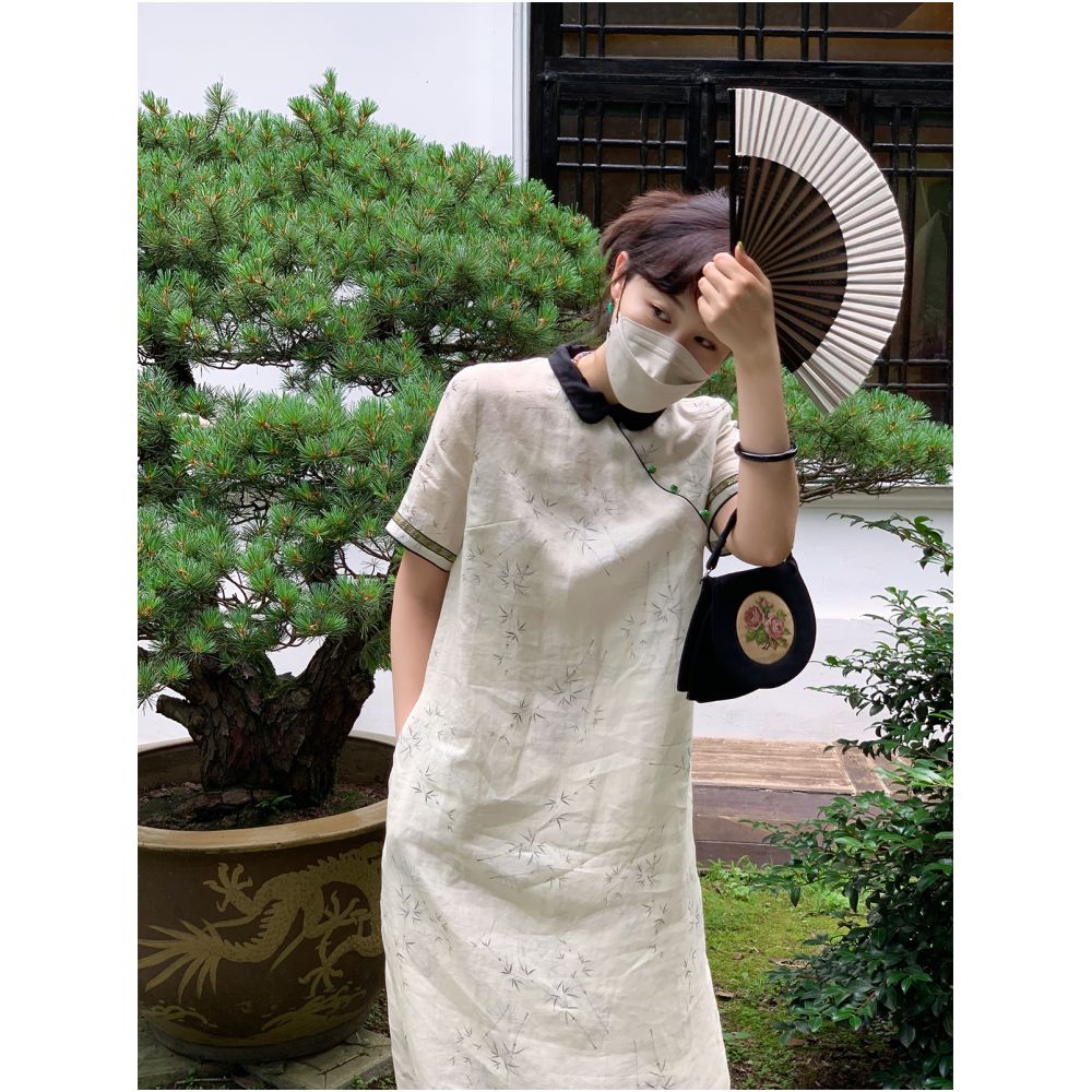 2024 Summer New Chinese Style Improved Daily Cheongsam Women s Loose Collar Retro Artistic Ramie Dress Trend image 5