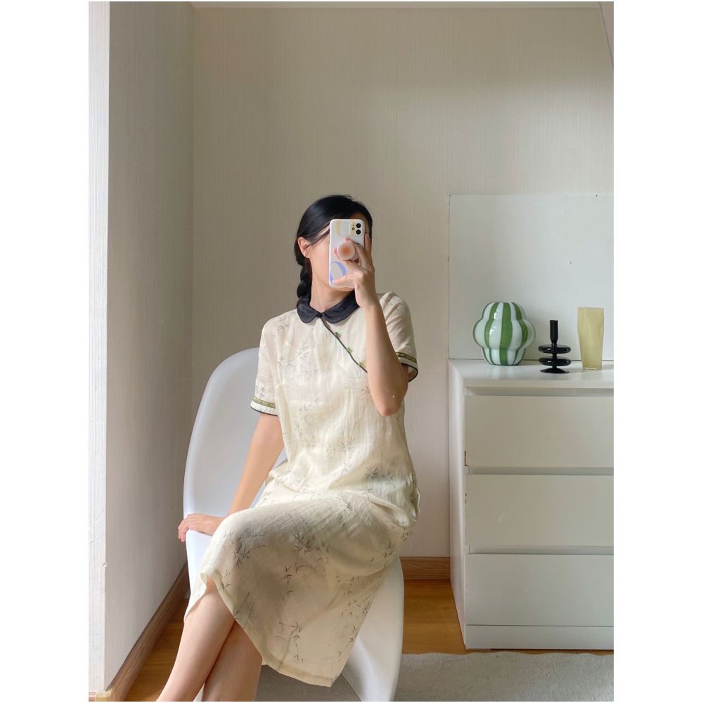 2024 Summer New Chinese Style Improved Daily Cheongsam Women s Loose Collar Retro Artistic Ramie Dress Trend image 10
