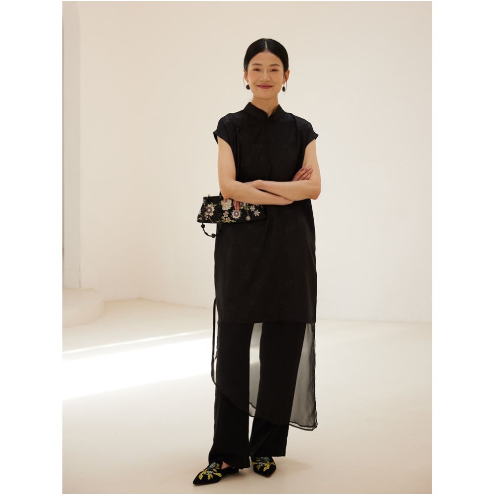 TAORAN New Chinese style Improved Cheongsam Skirt 2024 New Slant Front Elegant High end Chinese Style Girl Dress image 2