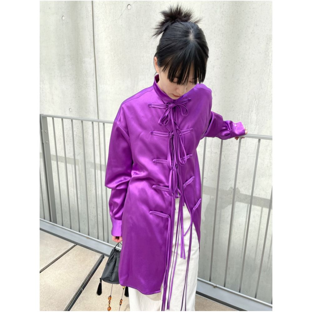 Ilikeiitsomuchban satin drape purple new Chinese style stand up collar shirt loose fit image 4