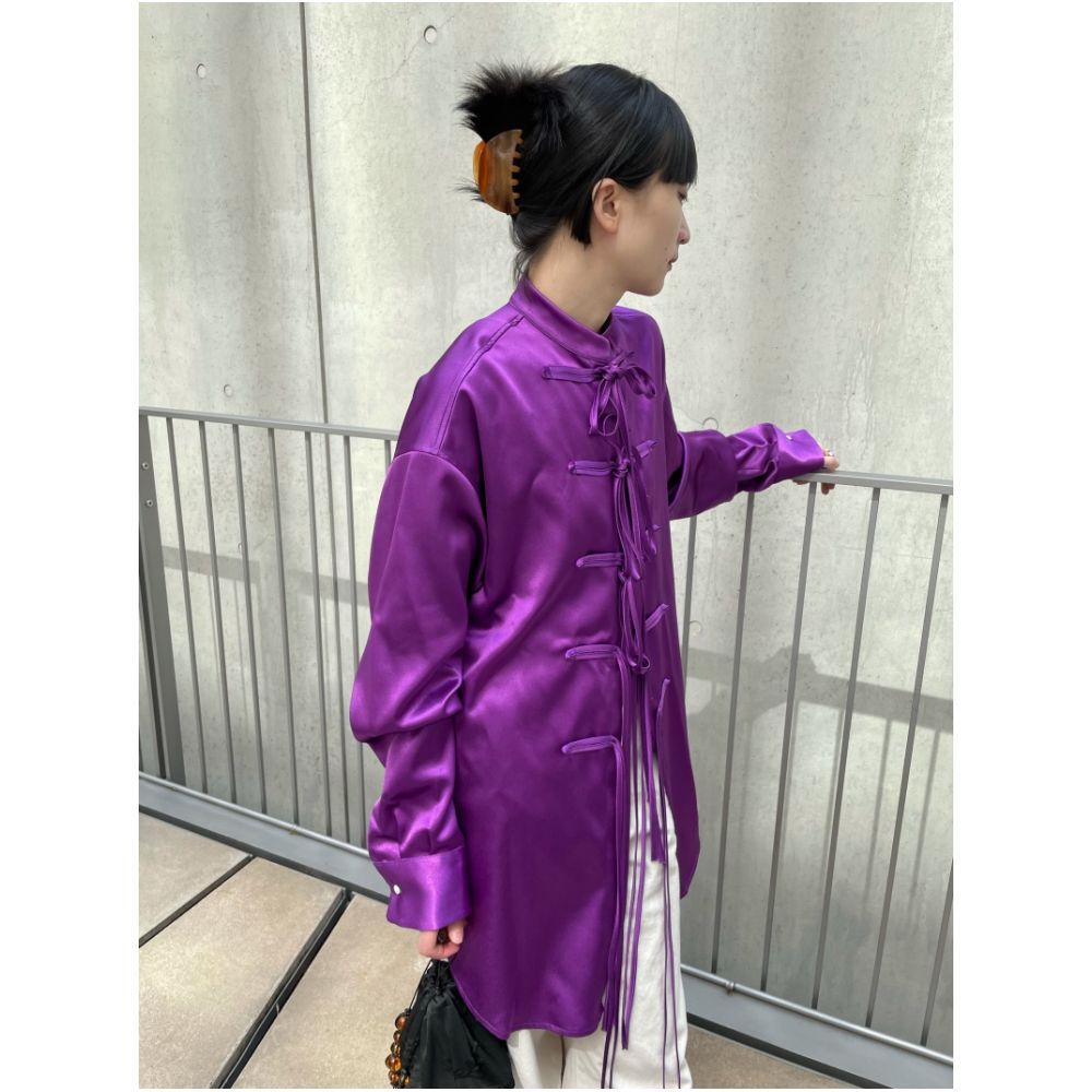 Ilikeiitsomuchban satin drape purple new Chinese style stand up collar shirt loose fit image 7