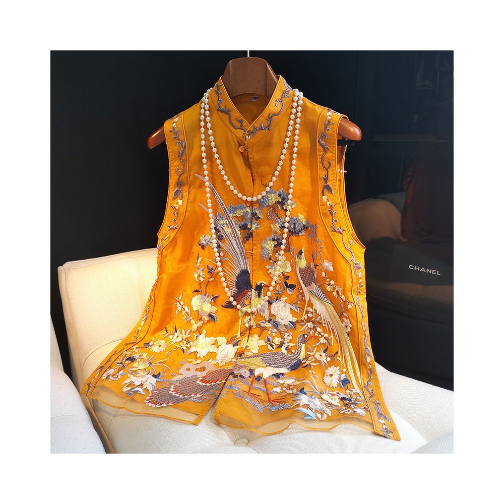 Retro Chinese style embroidered vest medium to long women s summer new style Chinese style standing collar buckle sleeveless Tang style fashion trend image 19