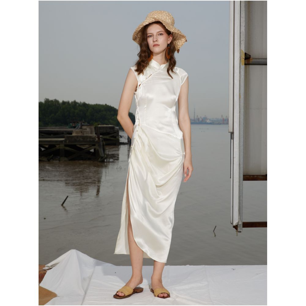 Clearance Original design black and white elegant new Chinese style modified cheongsam exquisite romantic dress image 1