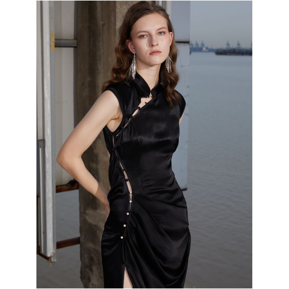 Clearance Original design black and white elegant new Chinese style modified cheongsam exquisite romantic dress image 5