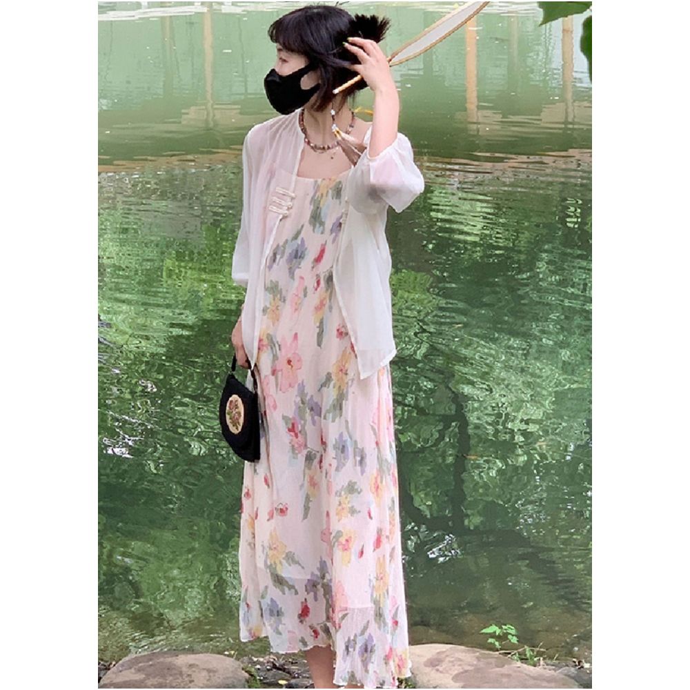2023 new round neck camisole dress for women in mid summer with a long and stylish design that makes the dress look slim and covers the flesh Large size camisole dress image 0