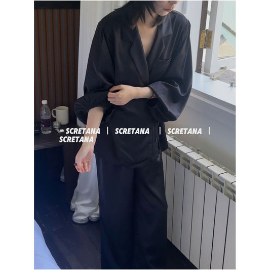 Asaya783  Anna s Secret Paris Nocturne Spring Summer Pajamas French Light Luxury Romantic Fashion Long Sleeve Pants Home Clothes