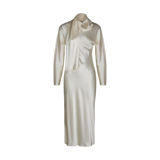 Asya773 - SAKINAWANG 22 Summer Silk Crepe Slant Cut Scarf Style Slim Fit Waist Long Sleeve Dress Solid Color