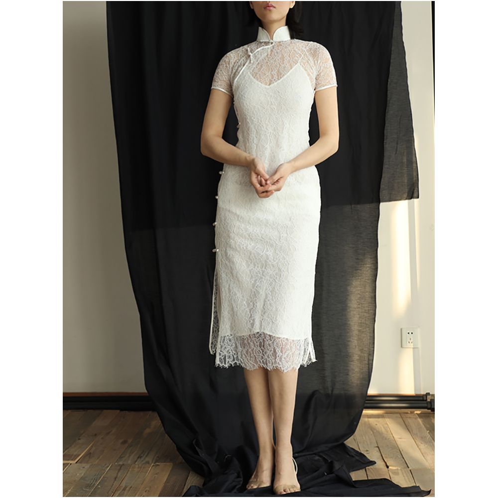 Cicidream Traditional workshop lace meets hand sewn cheongsam white dress image 4