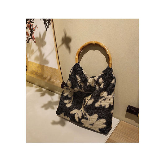 Asaya746 - Solitary items are not replenished Retro Art Ink Painting New Chinese Style Texture Contrast Jacquard Handheld Bamboo Bag