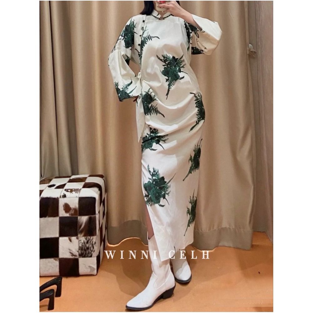 WINNI CELH new Chinese style niche designer Chinese style silk cheongsam diagonal button shirt dress image 2