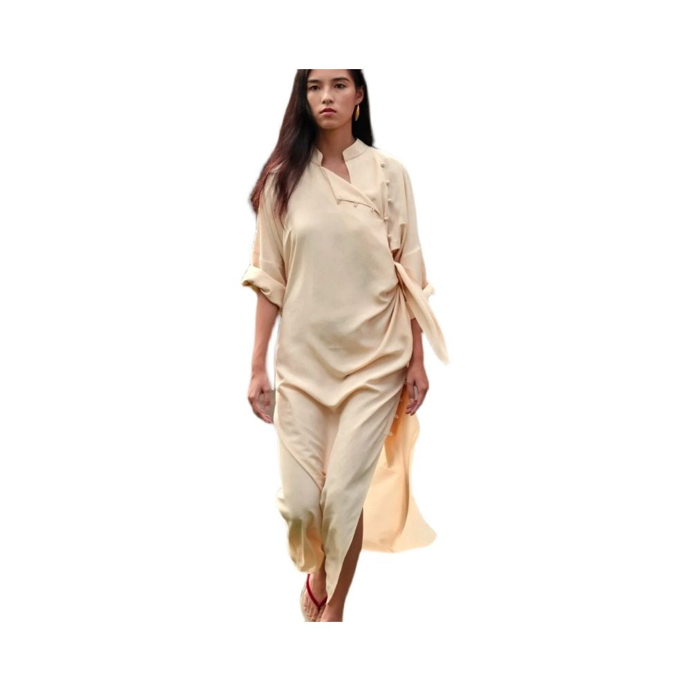 WINNI CELH new Chinese style niche designer Chinese style silk cheongsam diagonal button shirt dress image 5