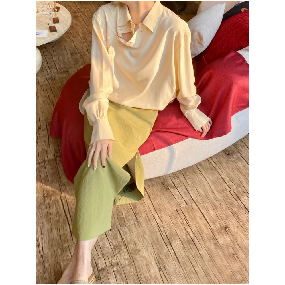 WINNI CELH new Chinese style niche designer Chinese style silk cheongsam diagonal button shirt dress image 10