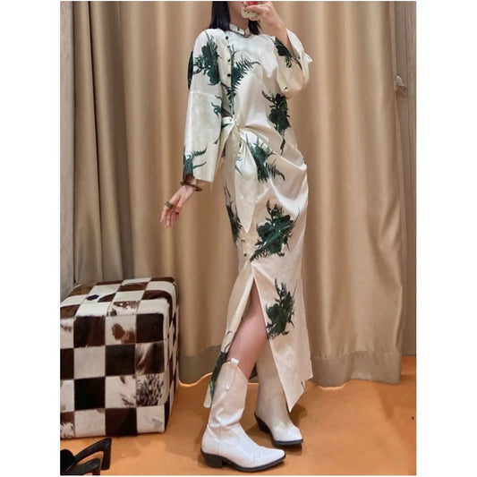 Asaya745 - WINNI CELH new Chinese style niche designer Chinese style silk cheongsam diagonal button shirt dress