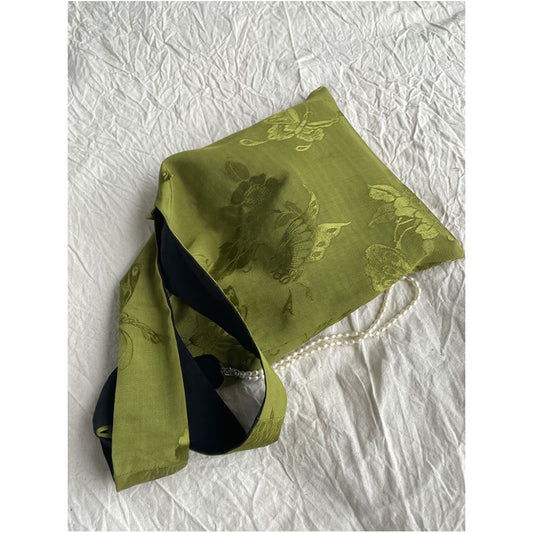 Asaya733 - Blue Cottage Pearl Matcha Green Butterfly Jacquard Vest New Chinese Vintage Temperament Small HandBag Bag
