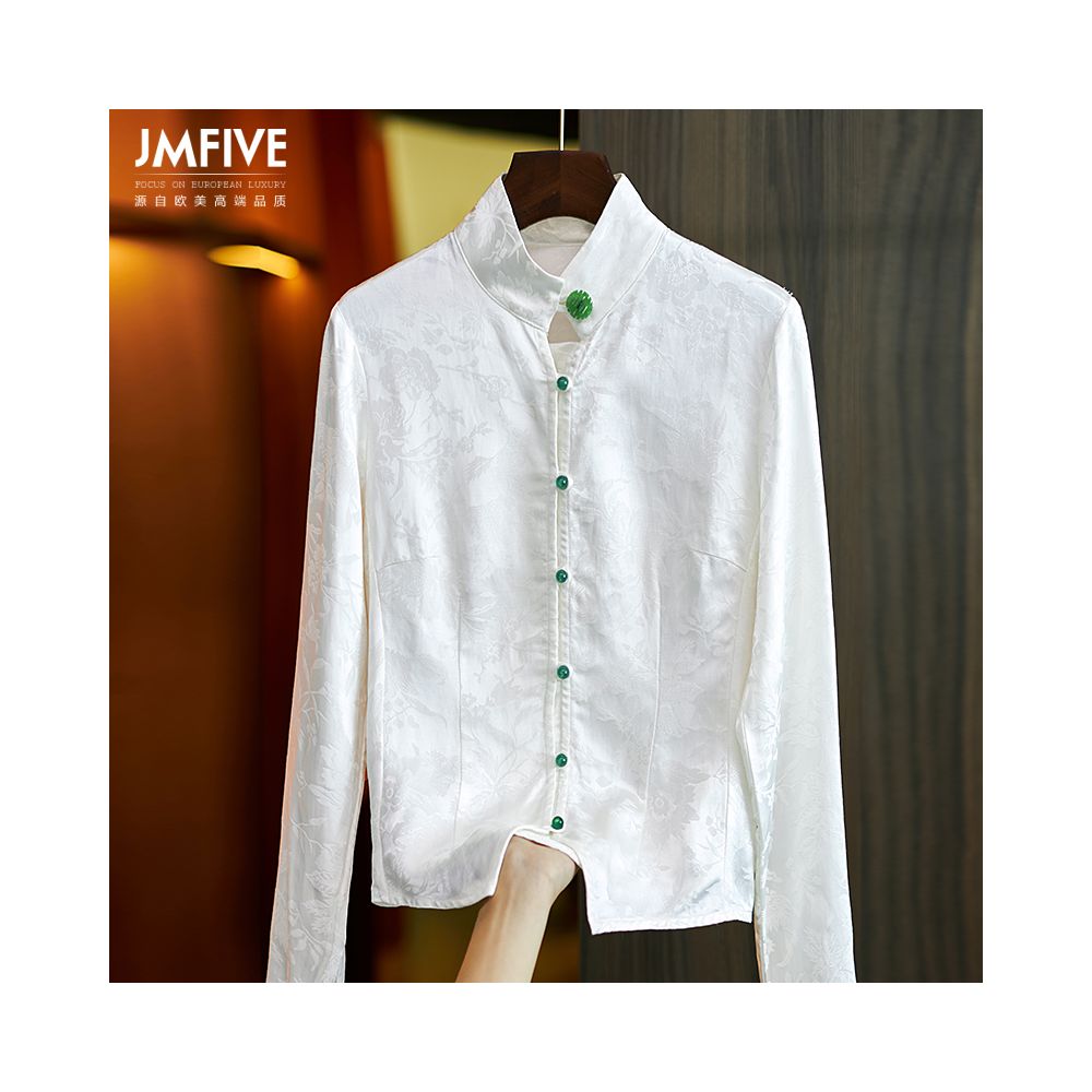 Chinese style retro jacquard long sleeved shirt for women 2025 spring and autumn national trend new Chinese style jacquard slim fit top for women image 3