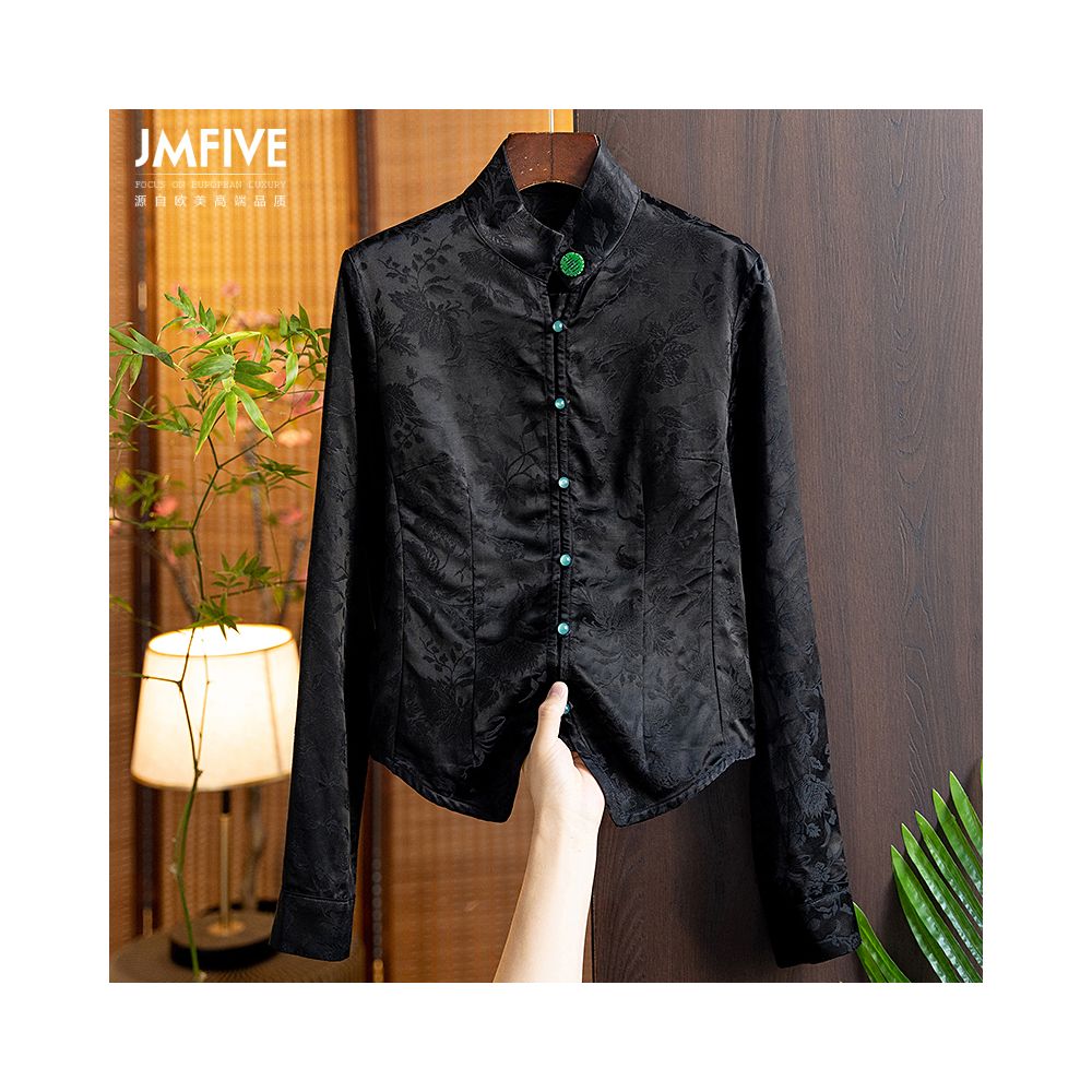 Chinese style retro jacquard long sleeved shirt for women 2025 spring and autumn national trend new Chinese style jacquard slim fit top for women image 13