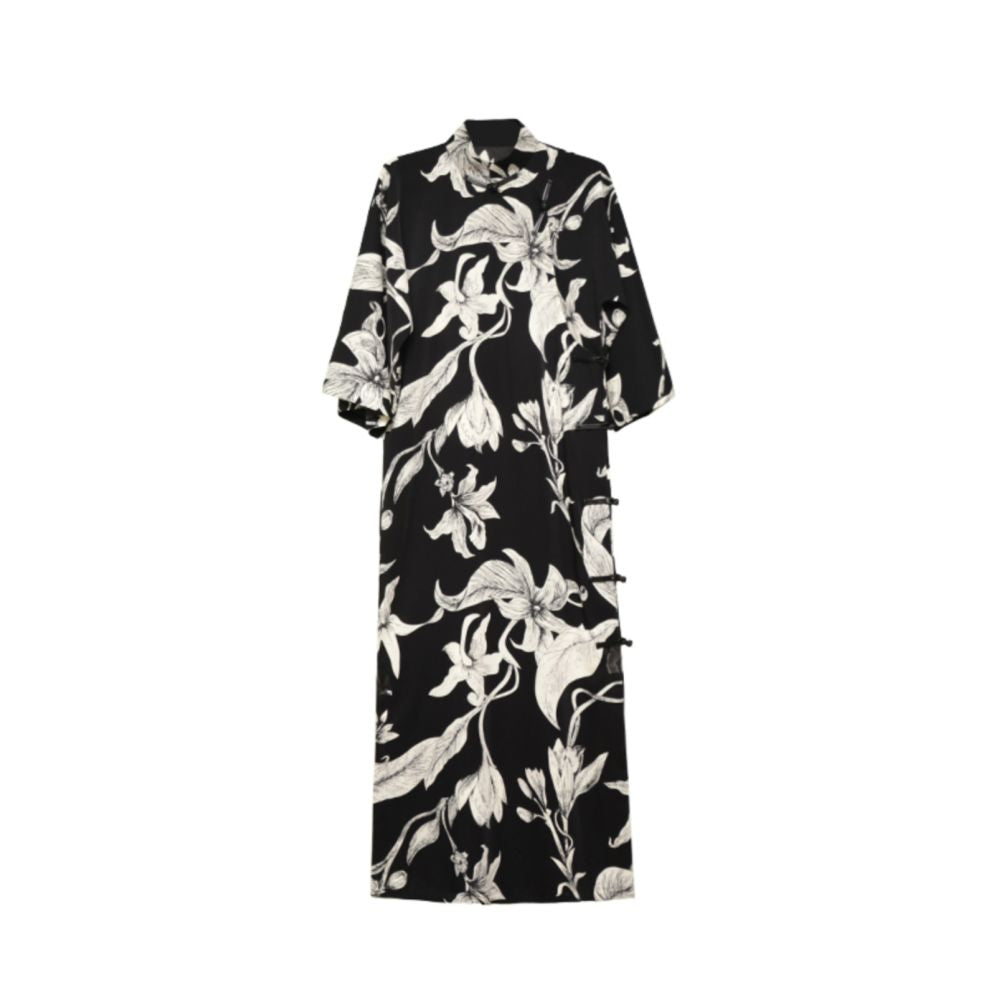 Plus size women s clothing 2025 spring and summer Chinese style split black modified cheongsam fat mm slimming dress Chinese style image 5