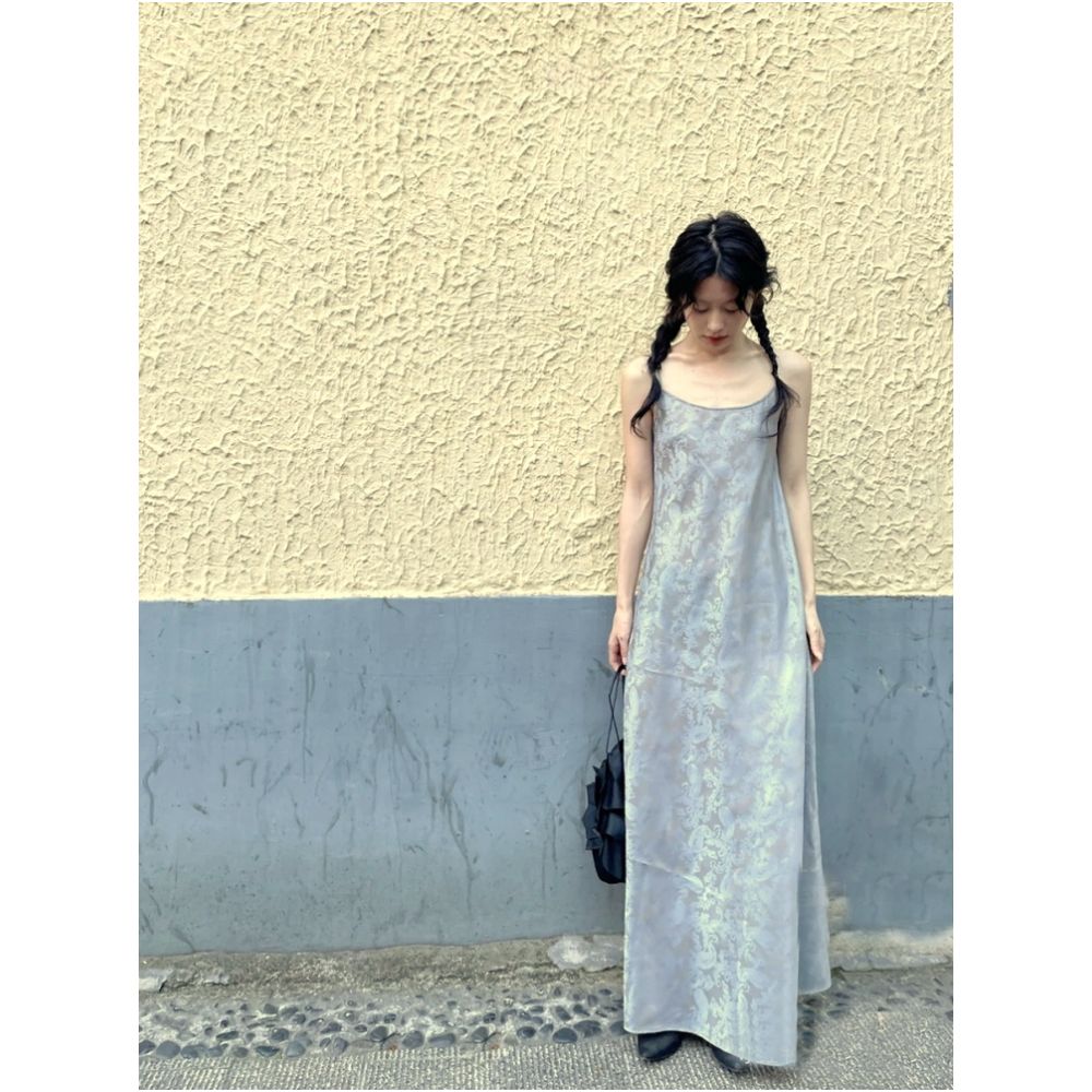 WINNI CELH Spring Summer New Chinese Stand up Collar Jacquard Buckle Loose Edition Shirt Strap Dress Set image 4