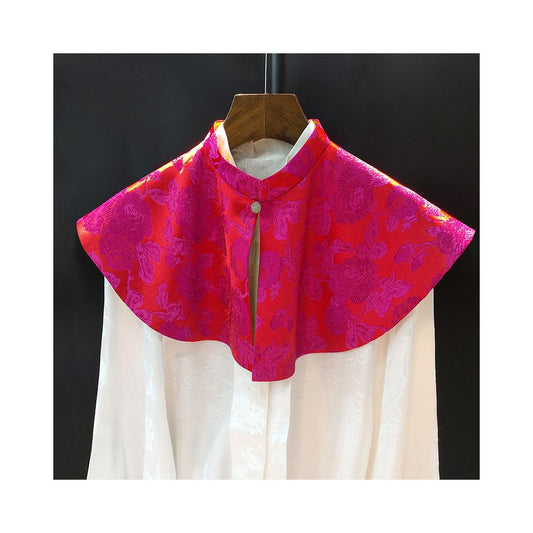 Asaya639 - Retro jade buckle Chinese style shawl cloud shoulder design niche double sided wearing heavyweight silk jacquard Chinese style jacket