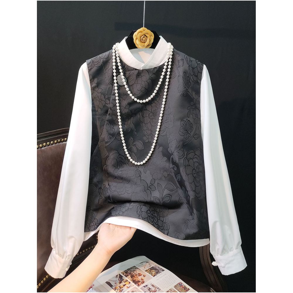 White pure cotton shirt women s 2025 spring new retro stand collar button long sleeve versatile casual top shirt image 2