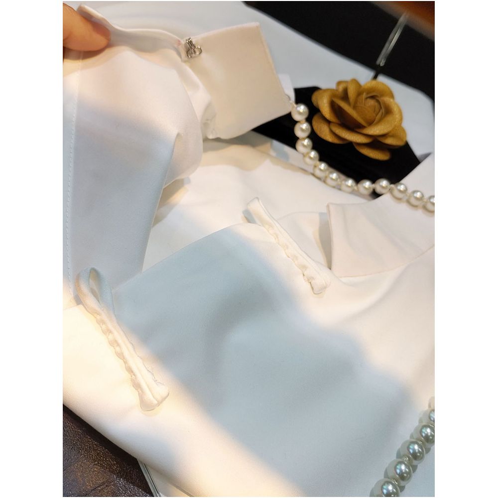 White pure cotton shirt women s 2025 spring new retro stand collar button long sleeve versatile casual top shirt image 5