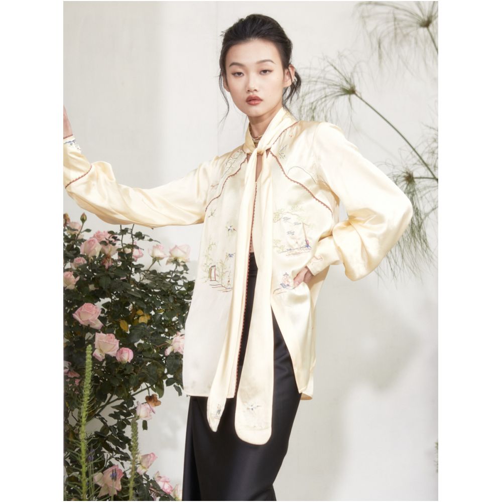 RIMLESS Borderless Original Independently Developed Garden Scenery Embroidery Top Acetate Material High Grade Strap Shirt image 1