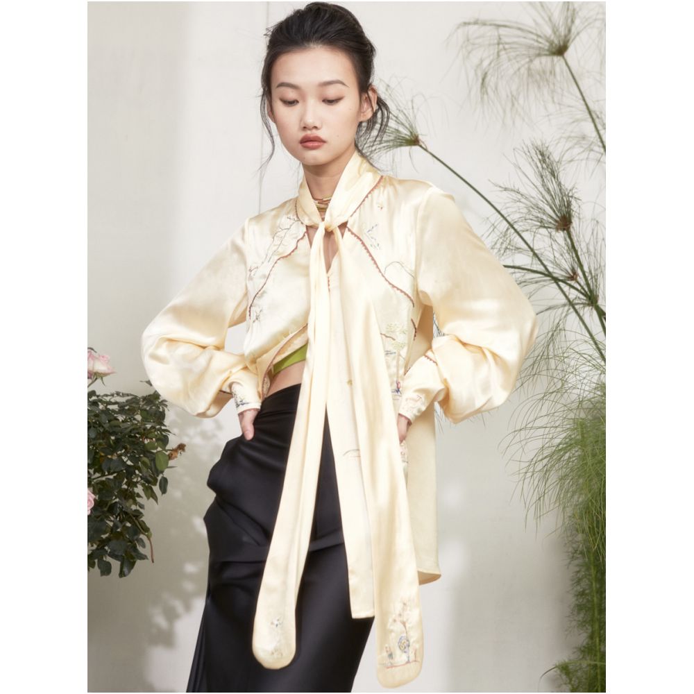 RIMLESS Borderless Original Independently Developed Garden Scenery Embroidery Top Acetate Material High Grade Strap Shirt image 2