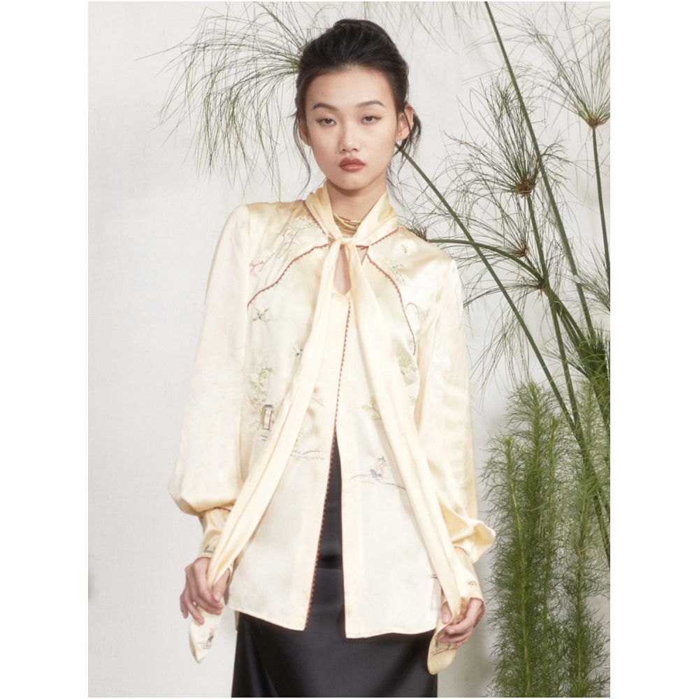 RIMLESS Borderless Original Independently Developed Garden Scenery Embroidery Top Acetate Material High Grade Strap Shirt image 3