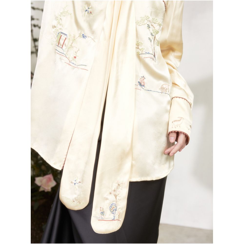 RIMLESS Borderless Original Independently Developed Garden Scenery Embroidery Top Acetate Material High Grade Strap Shirt image 5