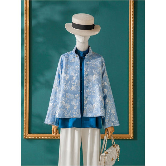 Asaya625 - Clear interface Italian imported silver wire jacquard fashionable new Chinese style fresh jacket for women in spring