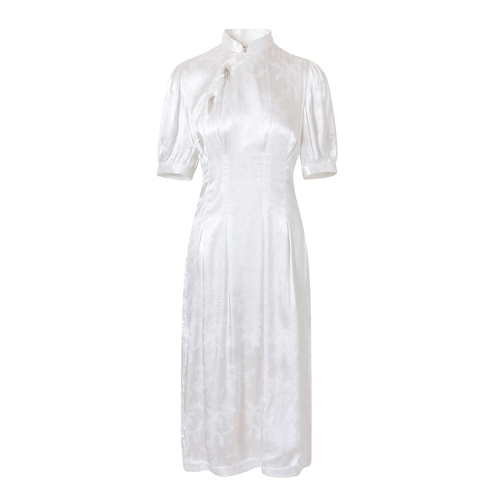 PaleBlueDot Original Design New Chinese White Jacquard Improved Cheongsam Dress Spring Summer image 5