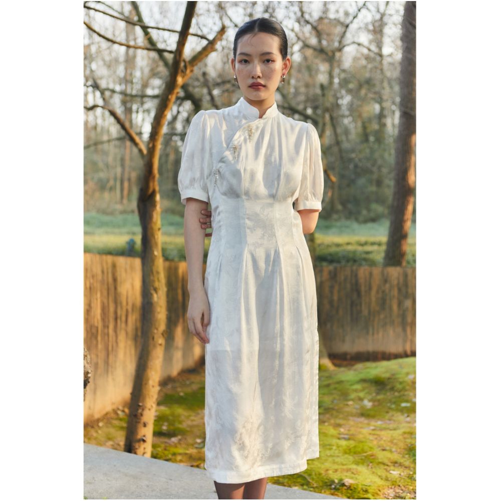PaleBlueDot Original Design New Chinese White Jacquard Improved Cheongsam Dress Spring Summer image 13