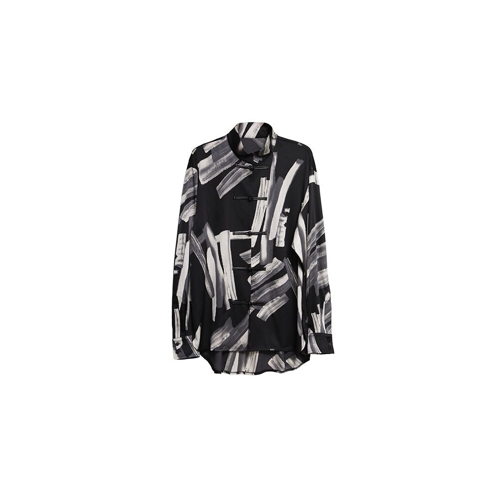 APOZi textured series unisex new Chinese style printed stand up collar button up shirt for spring and autumn new vintage shirt image 5