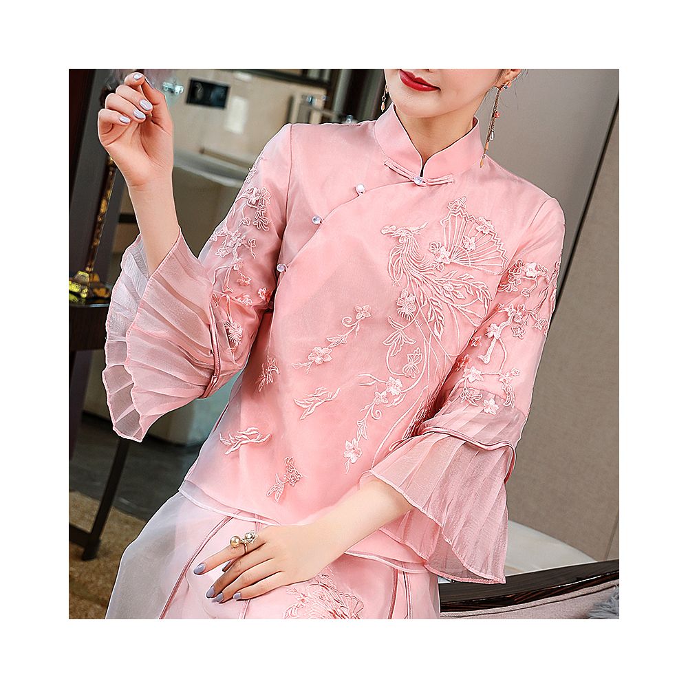 Cheongsam young Tang suit two piece set Hanfu women s Chinese style summer retro top Zen tea suit fairy atmosphere image 11