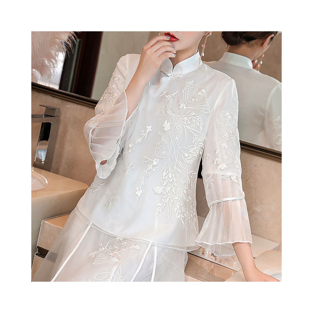 Cheongsam young Tang suit two piece set Hanfu women s Chinese style summer retro top Zen tea suit fairy atmosphere image 25