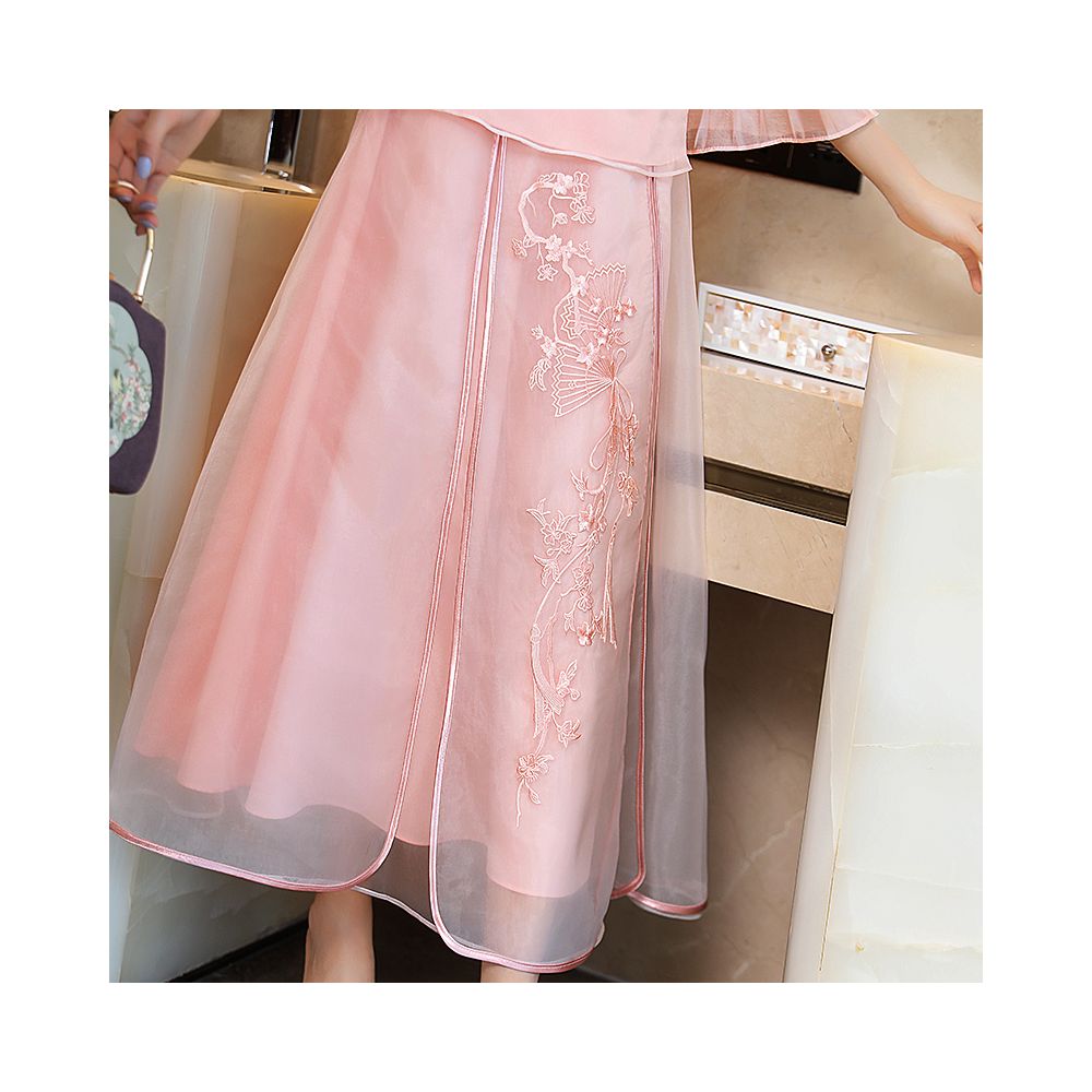Cheongsam young Tang suit two piece set Hanfu women s Chinese style summer retro top Zen tea suit fairy atmosphere image 34