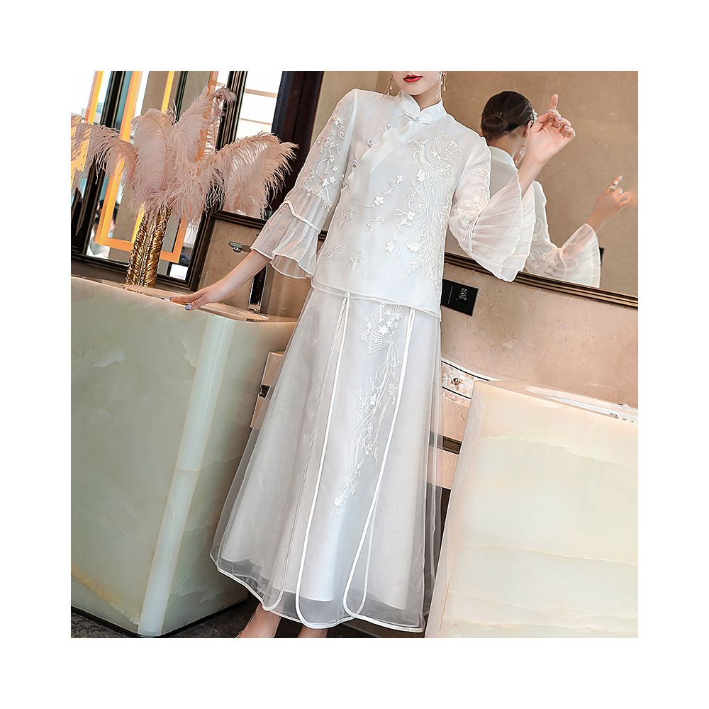 Cheongsam young Tang suit two piece set Hanfu women s Chinese style summer retro top Zen tea suit fairy atmosphere image 59