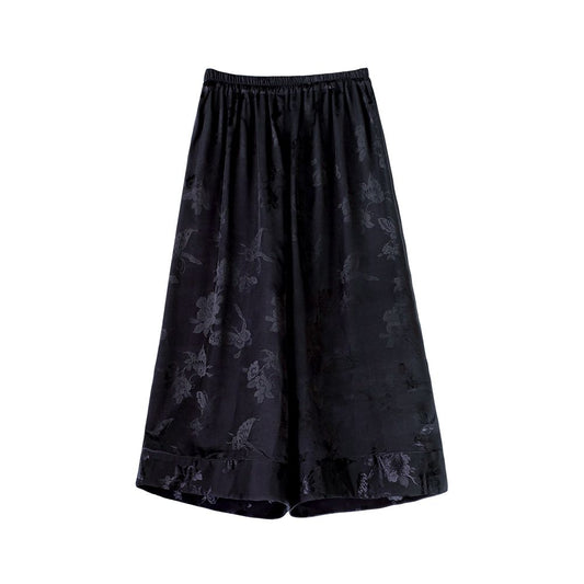 Asaya509 - Ink Butterfly One City Style Plush Spring and Autumn Chinese Retro Jacquard Satin Wide Leg Pants Casual Versatile Loose Straight Tube