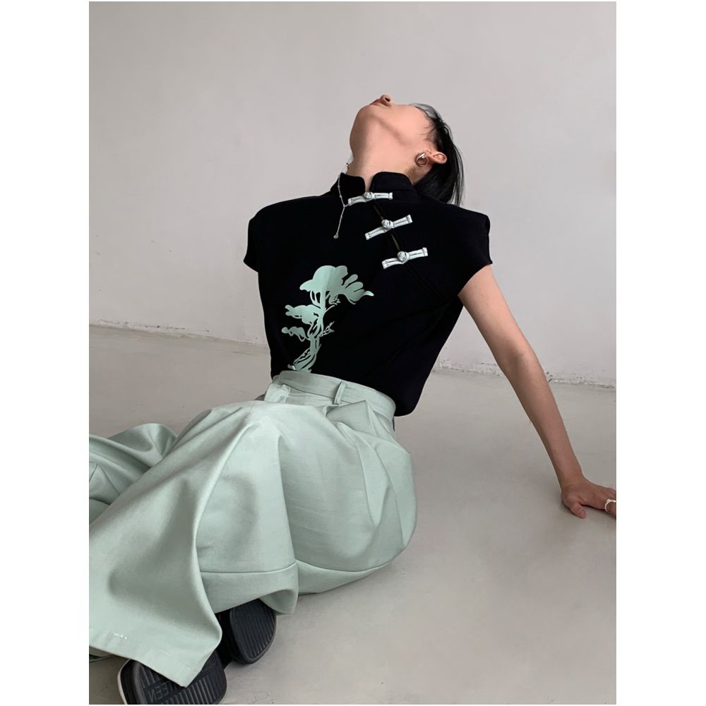 New Chinese style fashionable women s clothing set for spring and summer 2024 New Chinese style button up shirt with temperament and pants two piece set image 5