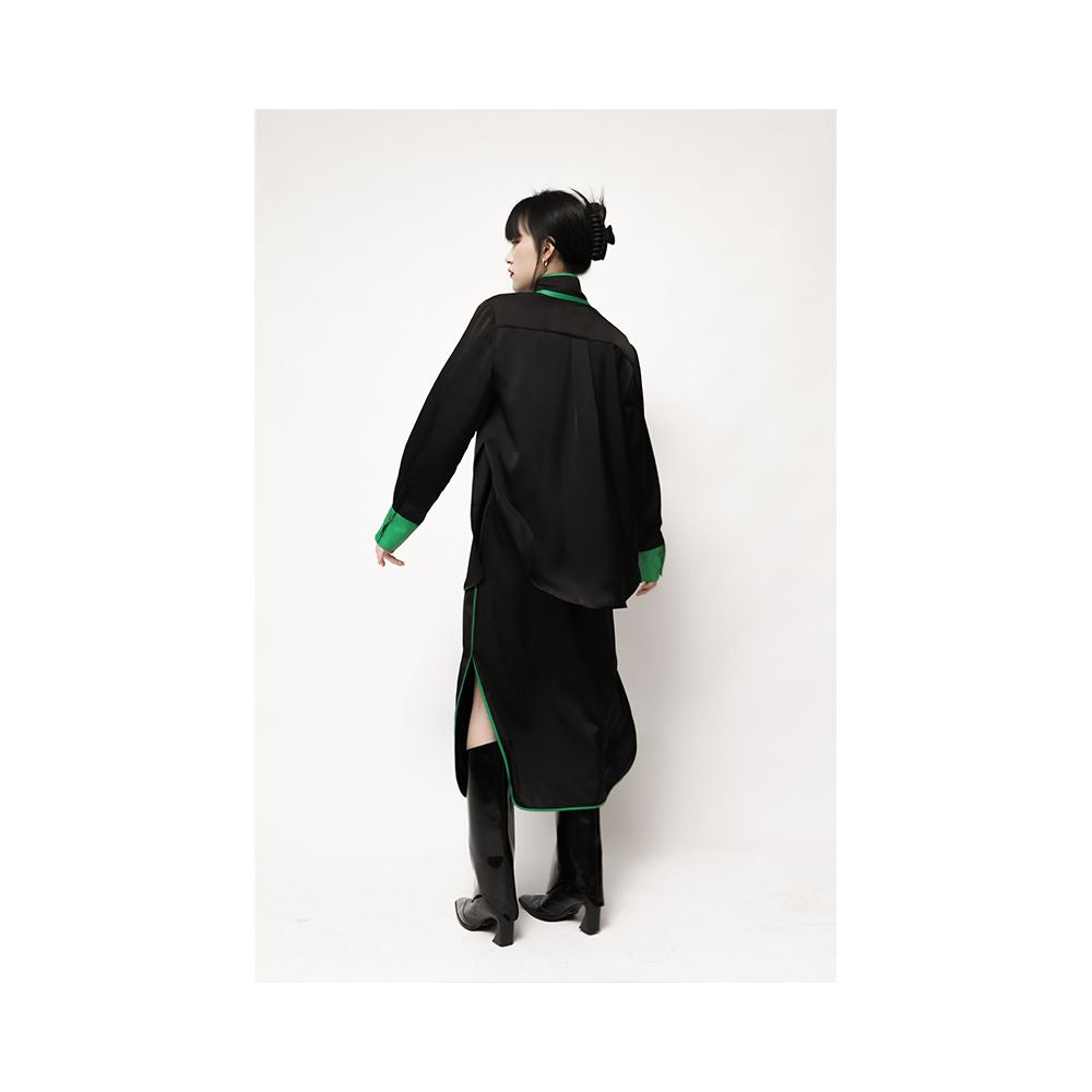 APOZi green series unisex black new Chinese style stand up collar shirt for women s autumn and winter new design sense top image 4