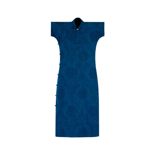 Asaya428 - Indigo Room A City of Winds Silk Retro Xiangyunsha Republic of China Style Short Sleeve Waist Cheongsam Daily Fashion Women