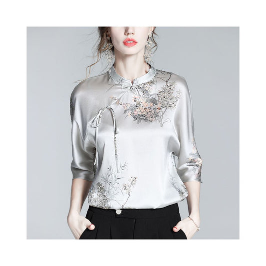 Asaya403 - Chinese style silk shirt women s 2025 early autumn new high end luxury brand mulberry silk Chinese style button up collar top