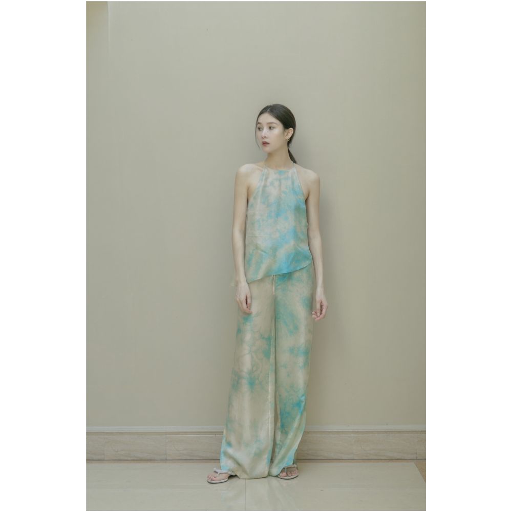 SAKINAWANG 2021SS Summer Original Design Silk Tie Dyeing Drawstring Split Casual Wide Leg Pants Long Pants image 3